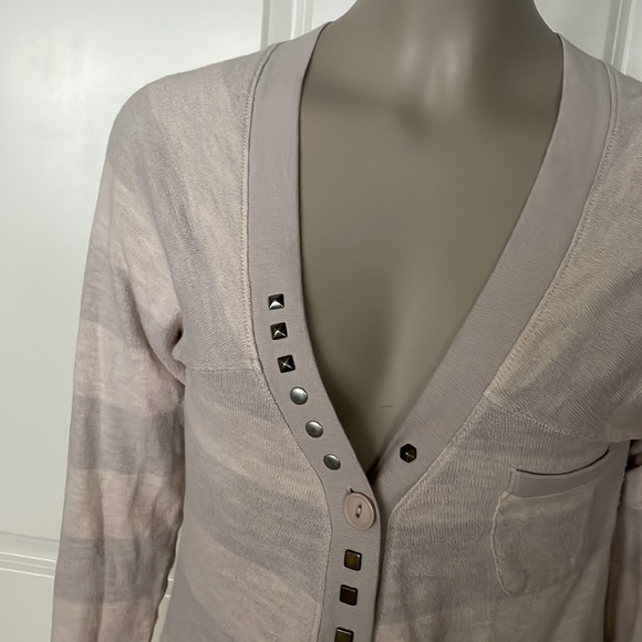 Free People 100% Cotton Long and Lean Studded Striped Cardigan - Picture 2 of 8